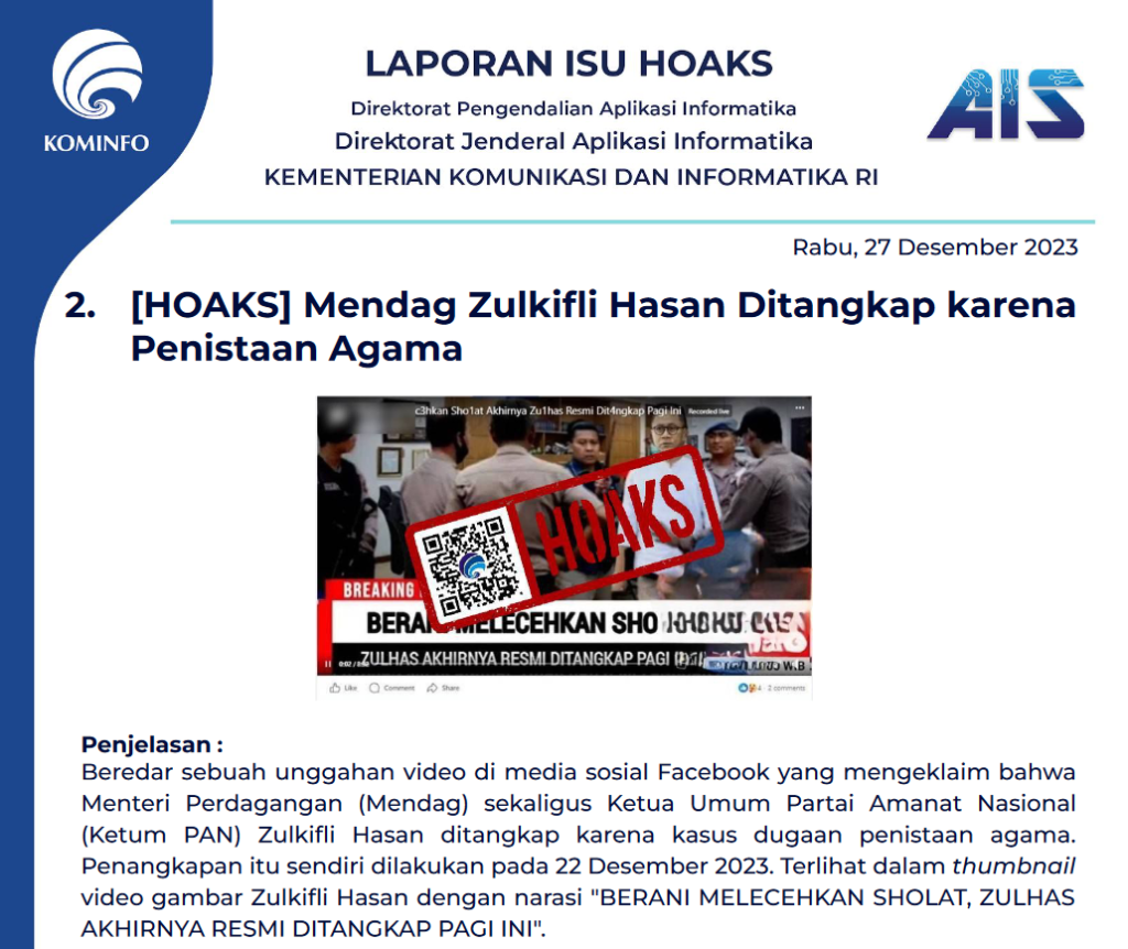 Isu Hoaks 27 Desember 2023