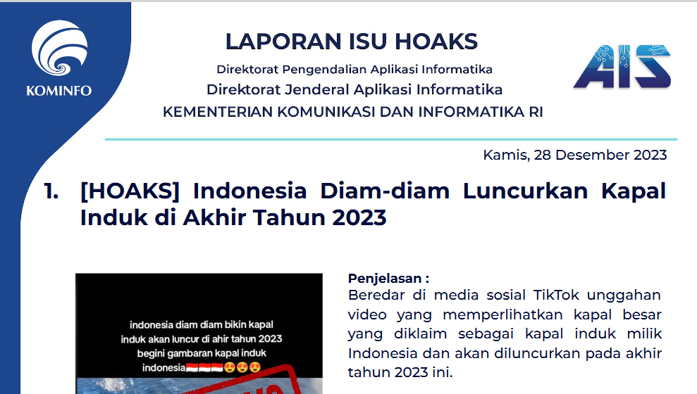 Isu Hoaks 28 Desember 2023