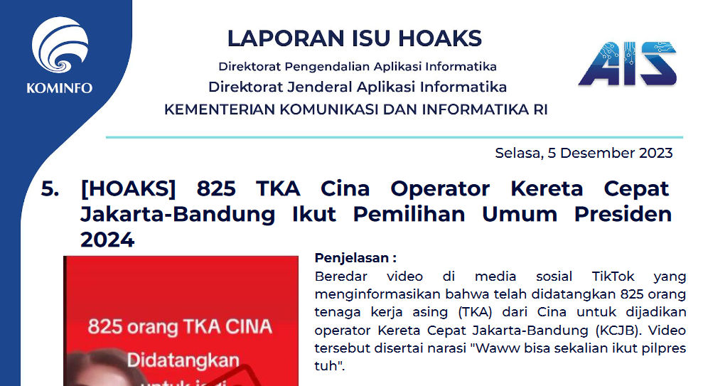 Isu Hoaks 5 Desember 2023