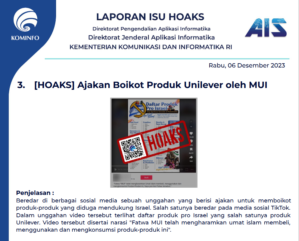 Isu Hoaks 6 Desember 2023