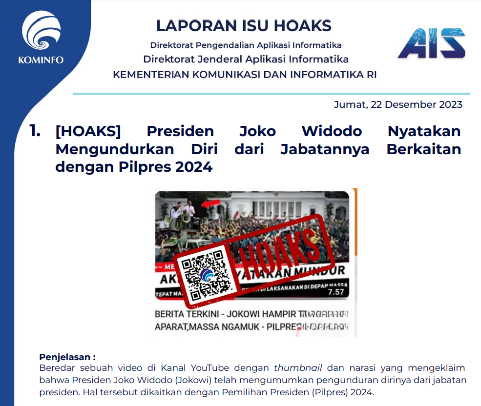 Isu Hoaks & Disinformasi 22 Desember 2023