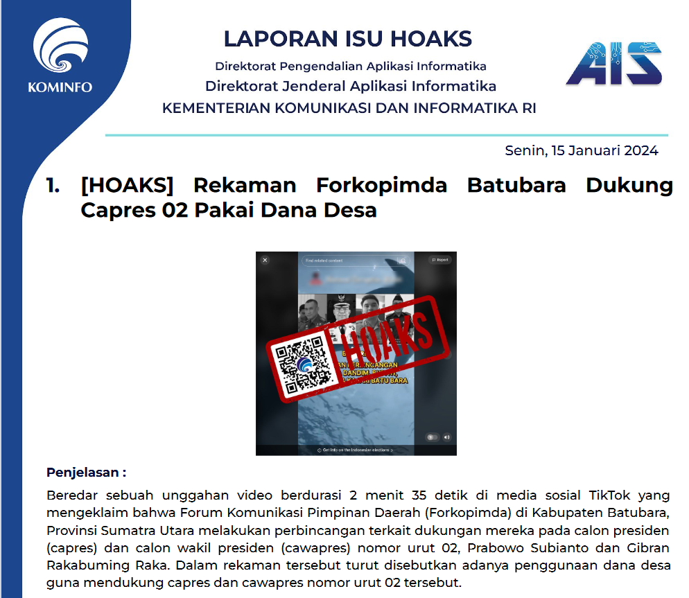 Isu Hoaks 15 Januari 2024