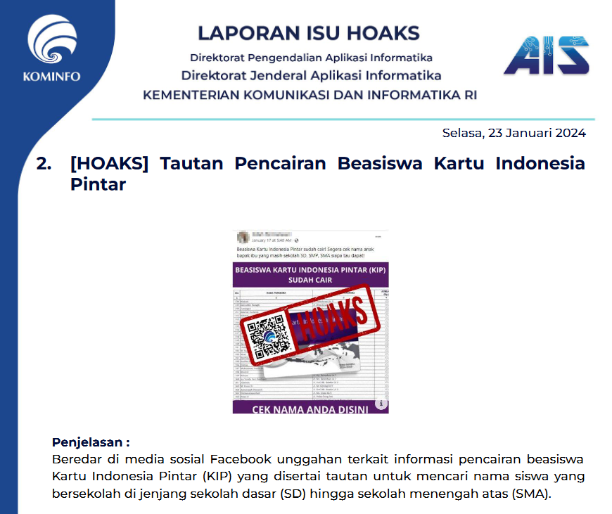 Isu Hoaks 23 Januari 2024