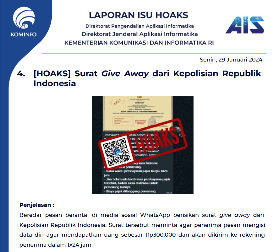 Isu Hoaks 29 Januari 2024