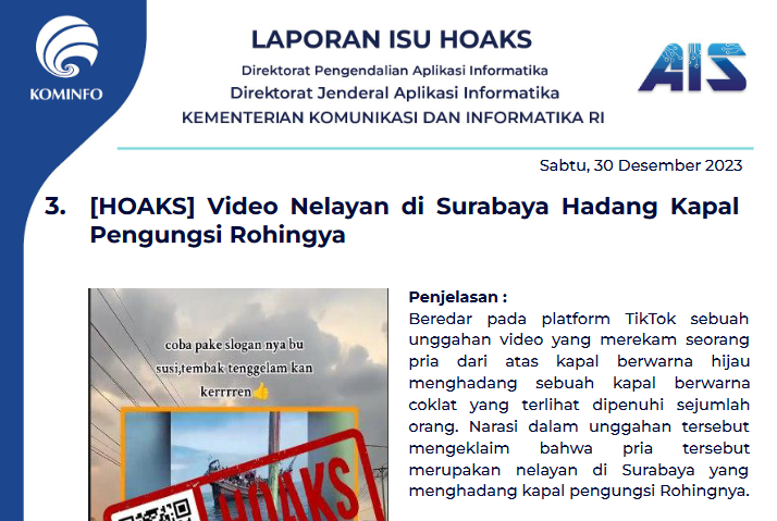 Isu Hoaks 30 Desember 2023