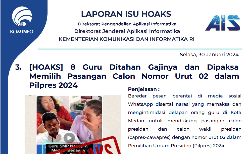 Isu Hoaks 30 Januari 2024