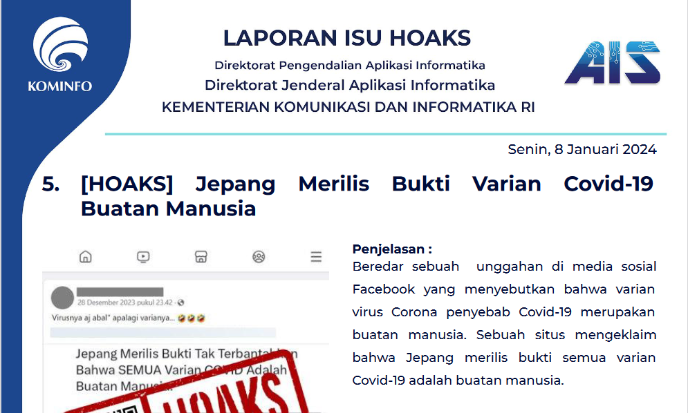 Isu Hoaks 8 Januari 2024