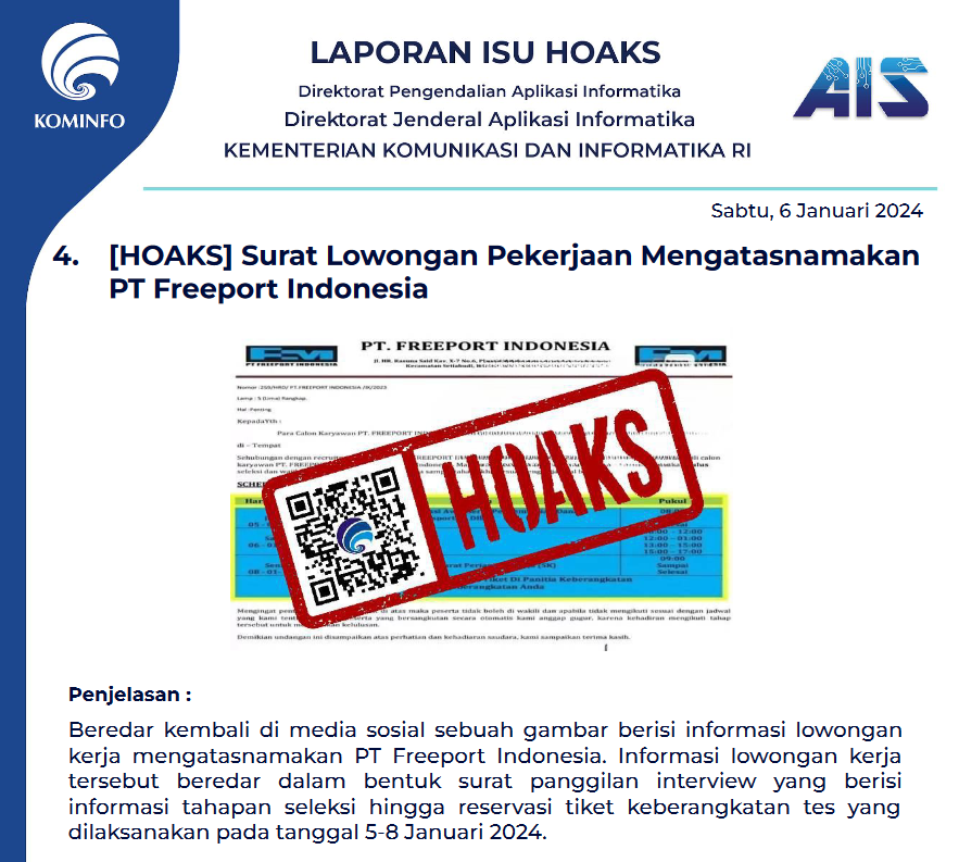 Isu Hoaks & Disinformasi 6 Januari 2024