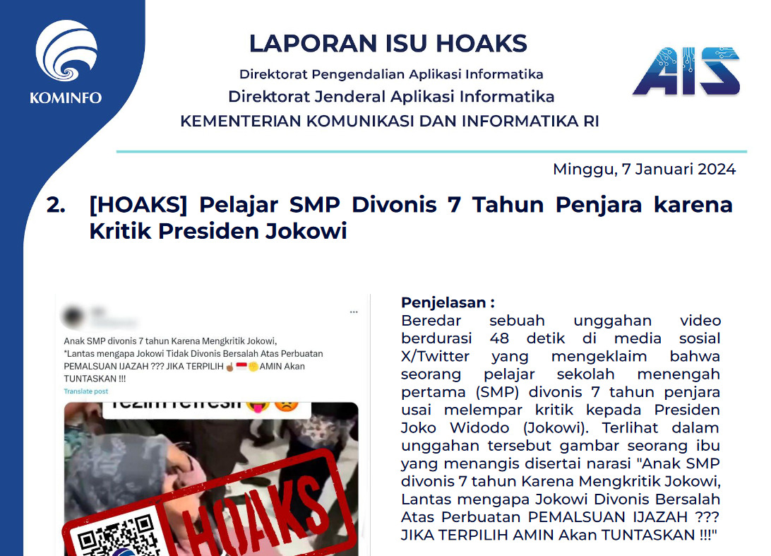 Isu Hoaks & Disinformasi 7 Januari 2024