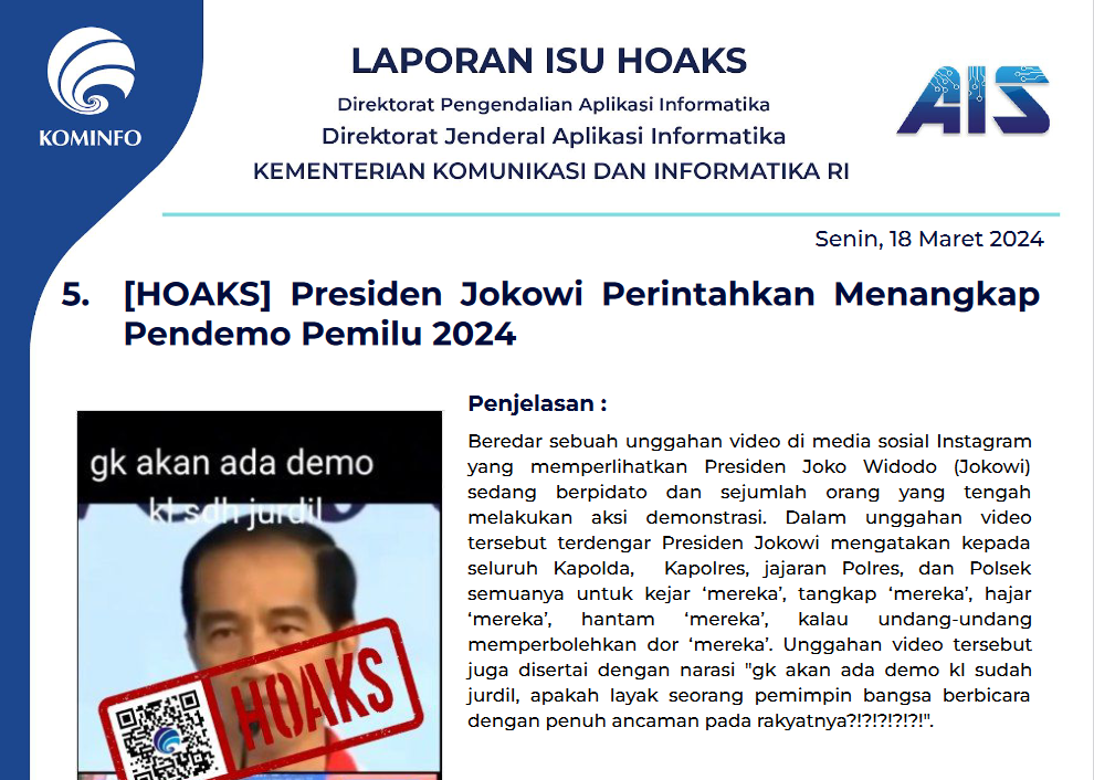 Isu Hoaks 18 Maret 2024