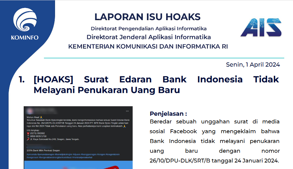 Isu Hoaks 1 April 2024