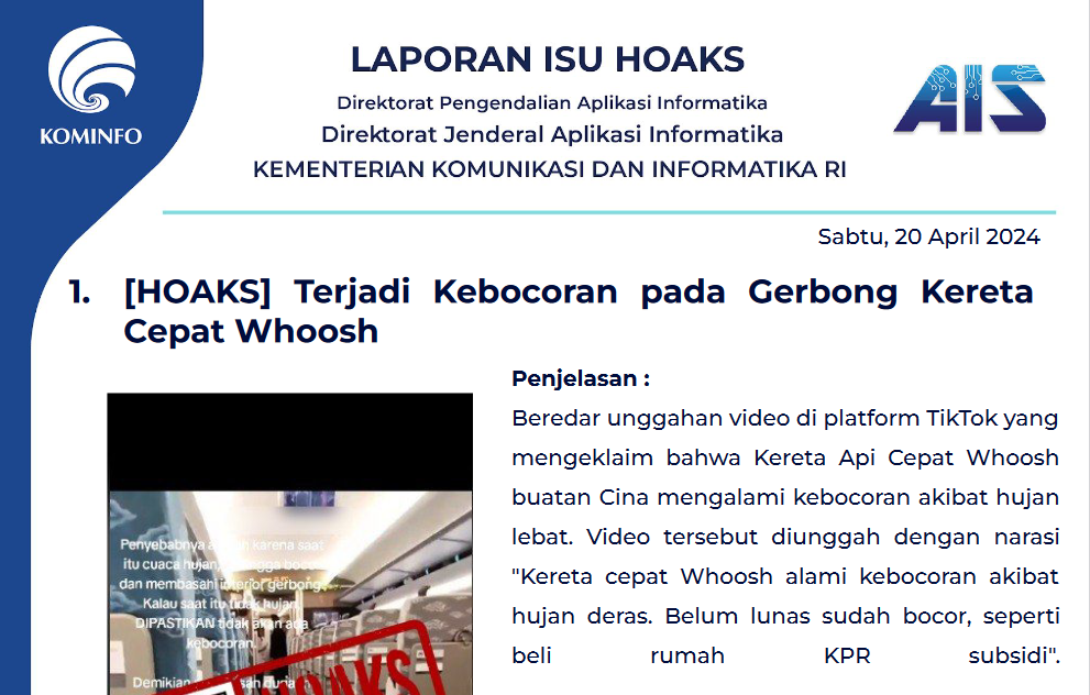 Isu Hoaks 20 April 2024