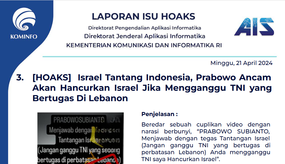 Isu Hoaks 21 April 2024