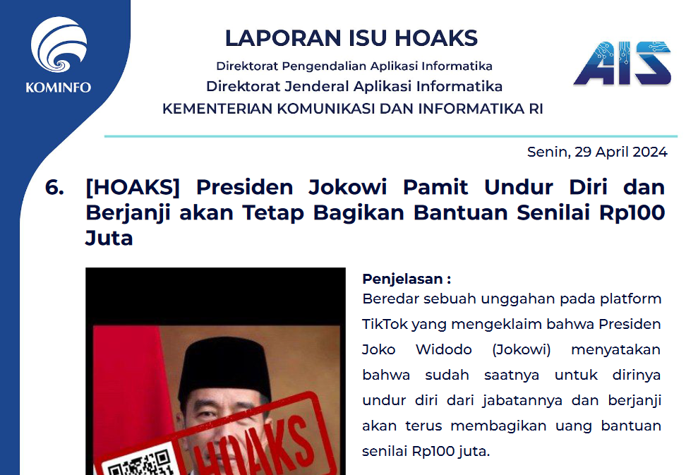 Isu Hoaks 29 April 2024
