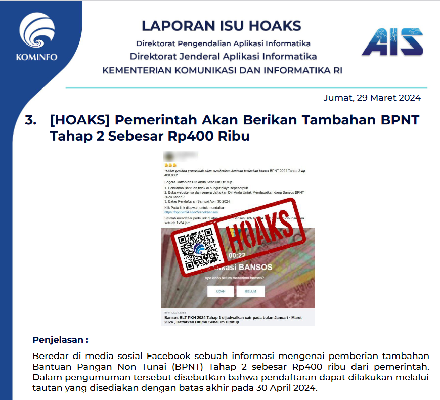 Isu Hoaks 29 Maret 2024