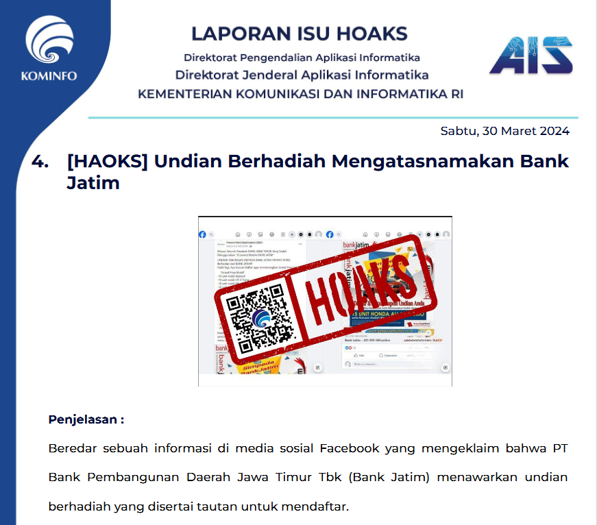 Isu Hoaks 30 Maret 2024
