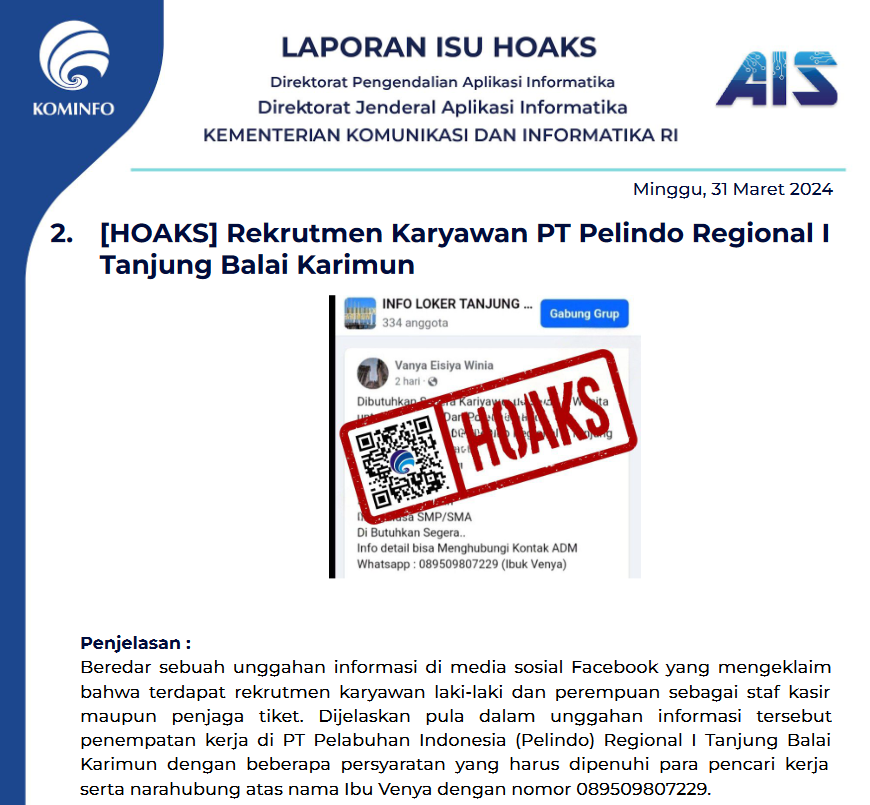 Isu Hoaks 31 Maret 2024