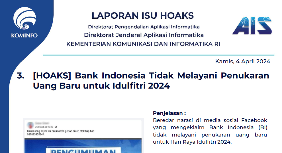 Isu Hoaks 4 April 2024
