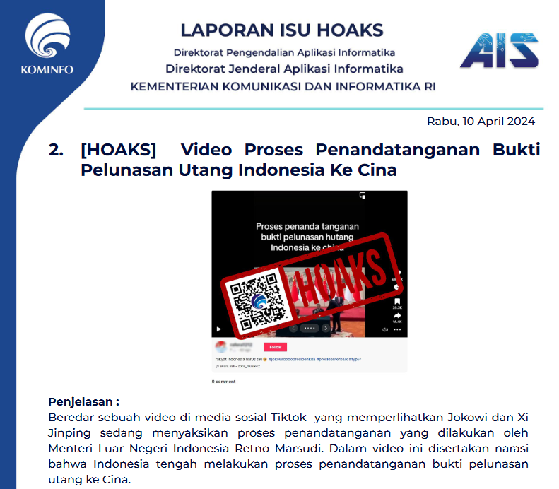 Isu Hoaks & Disinformasi 10 April 2024