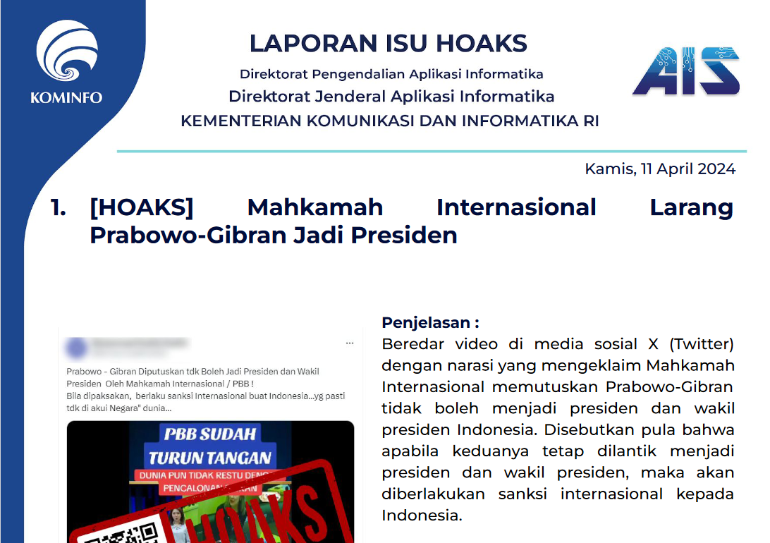 Isu Hoaks & Disinformasi 11 April 2024
