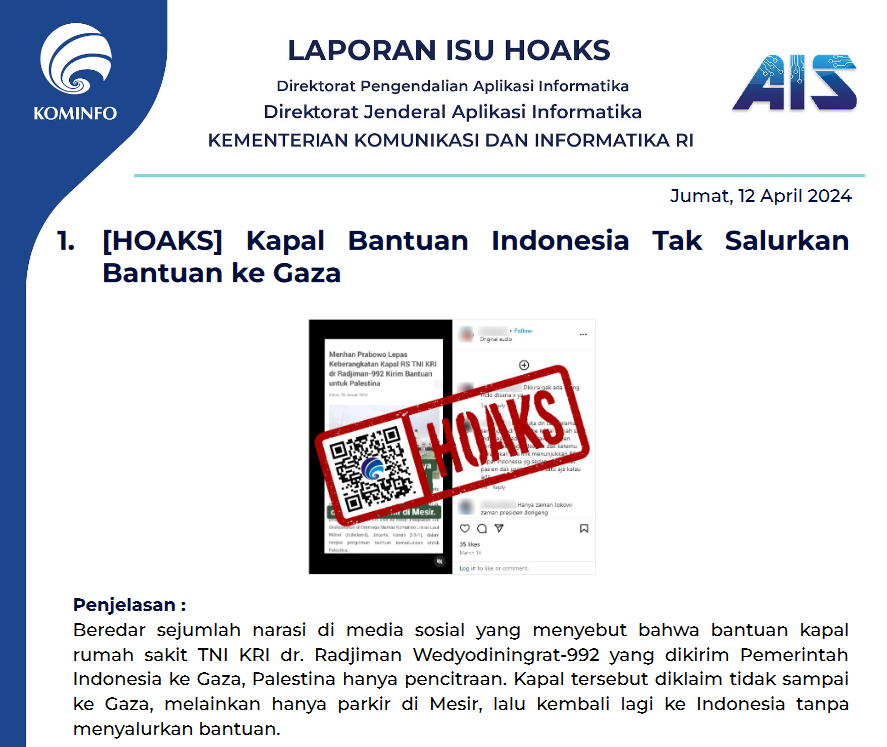 Isu Hoaks & Disinformasi 12 April 2024