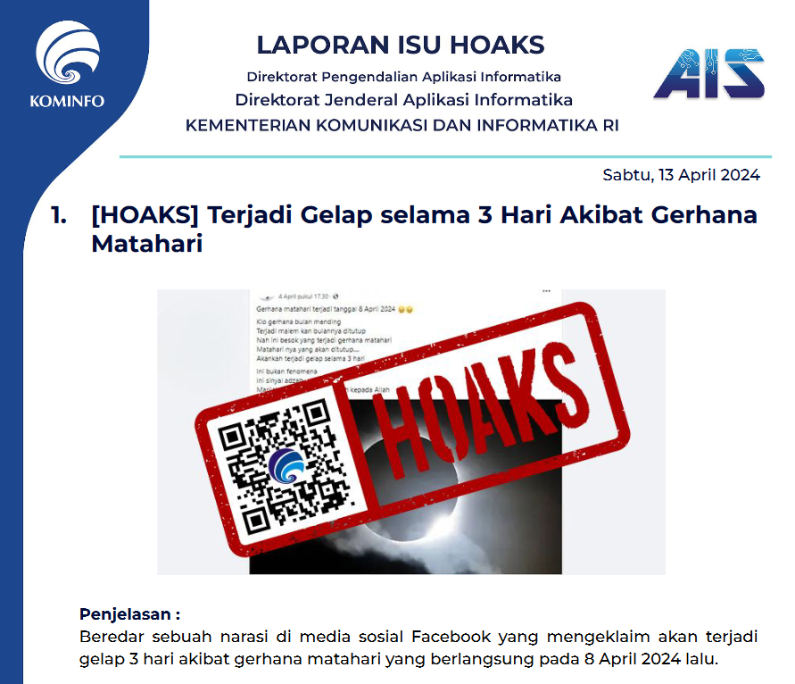 Isu Hoaks & Disinformasi 13 April 2024