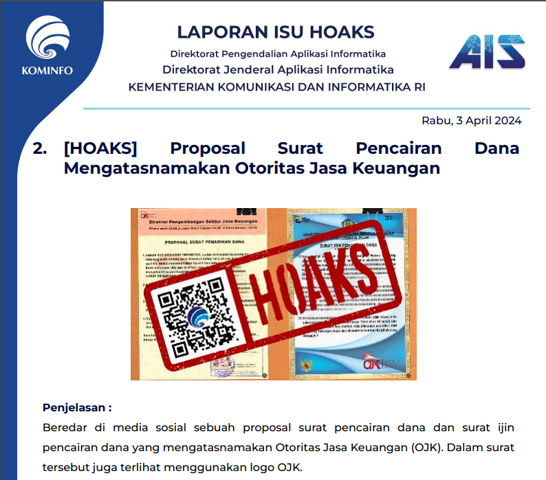Isu Hoaks & Disinformasi 3 April 2024