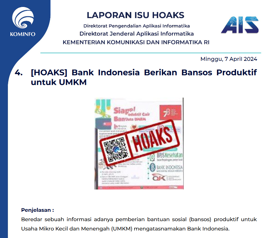 Isu Hoaks & Disinformasi 7 April 2024
