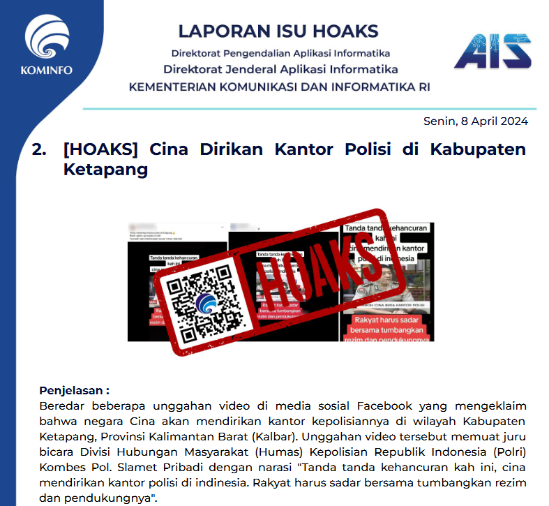 Isu Hoaks & Disinformasi 8 April 2024