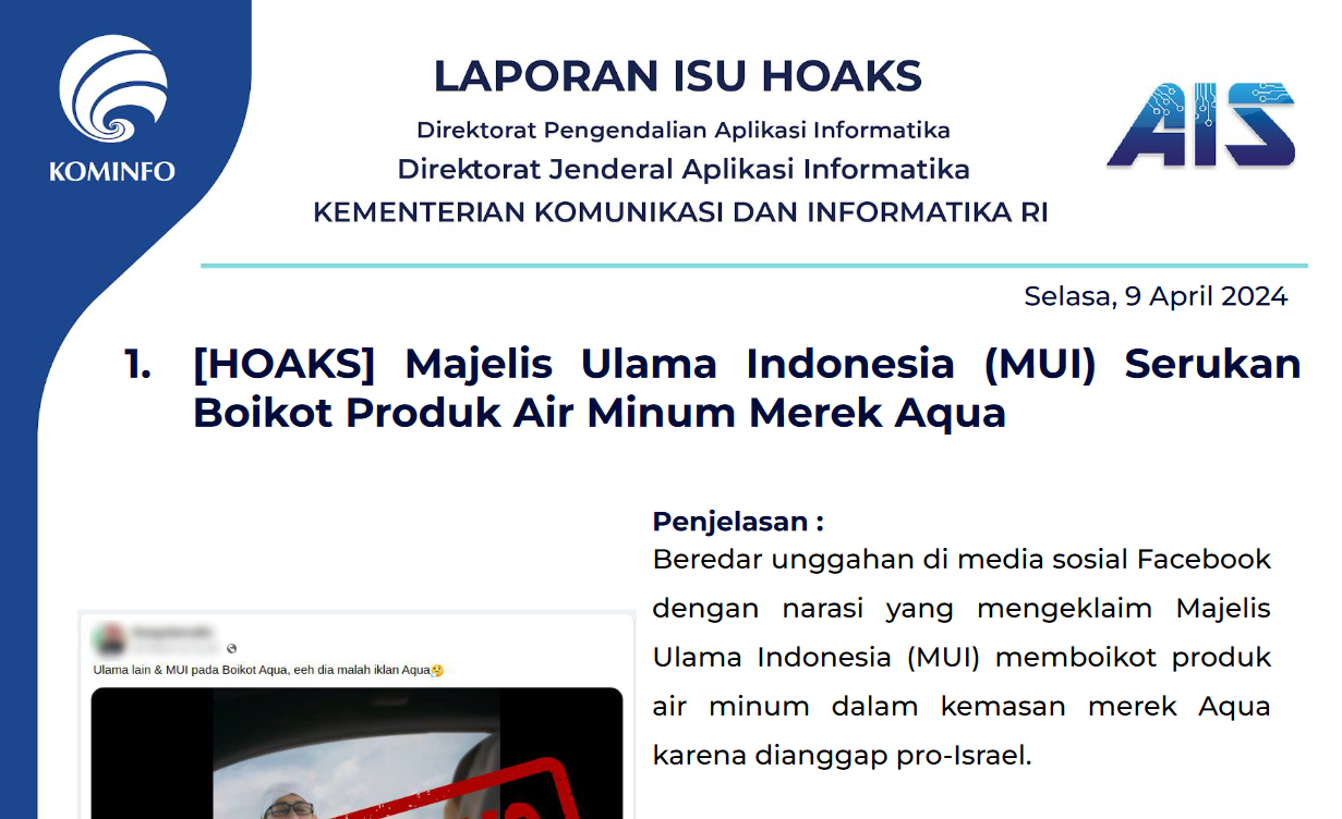 Isu Hoaks & Disinformasi 9 April 2024