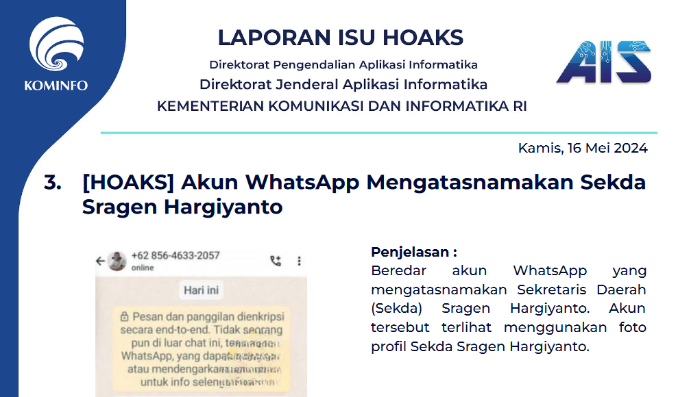 Isu Hoaks 16 Mei 2024