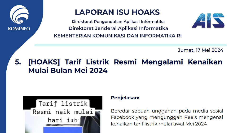 Isu Hoaks 17 Mei 2024