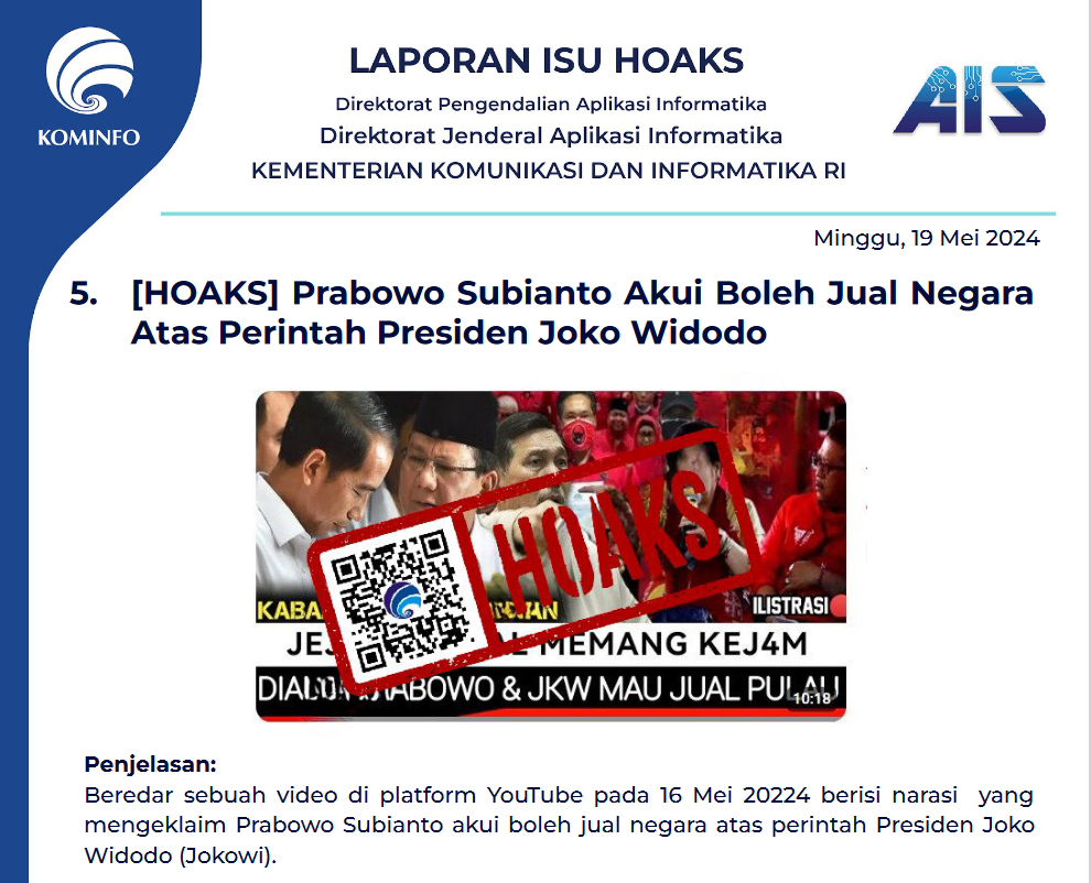 Isu Hoaks 19 Mei 2024