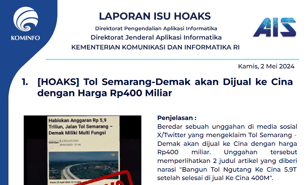Isu Hoaks 2 Mei 2024