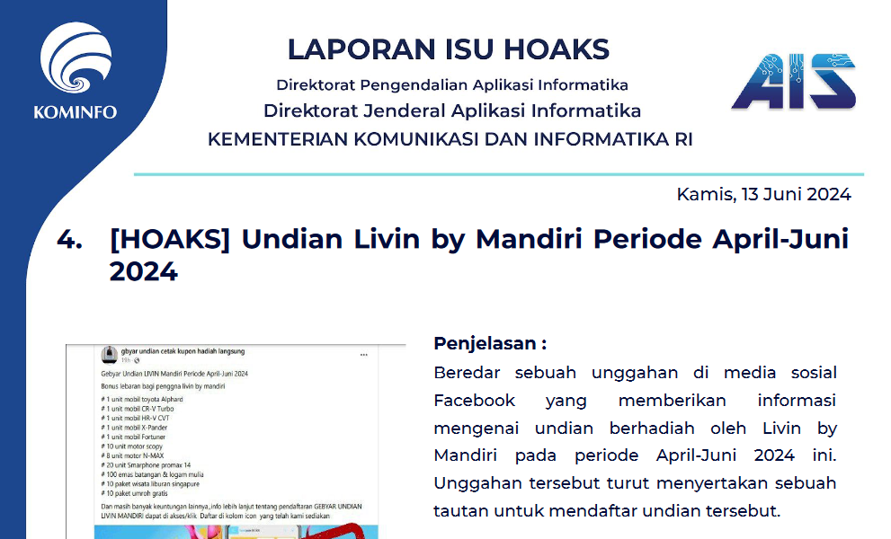 Isu Hoaks 13 Juni 2024
