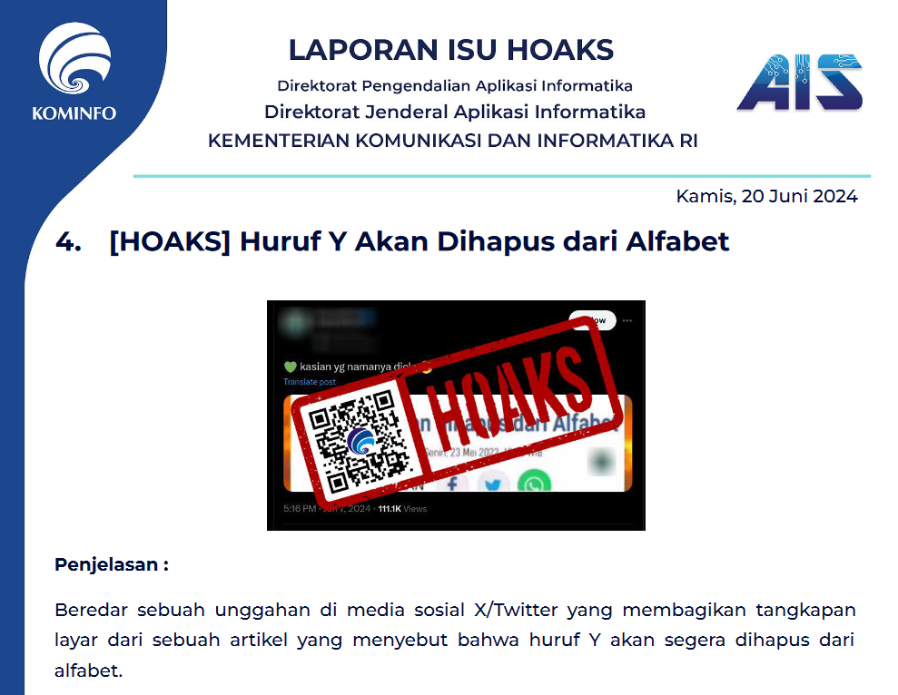 Isu Hoaks 20 Juni 2024