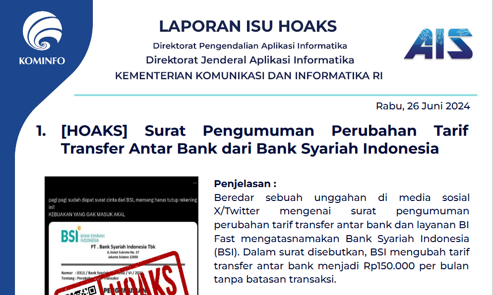 Isu Hoaks 26 Juni 2024