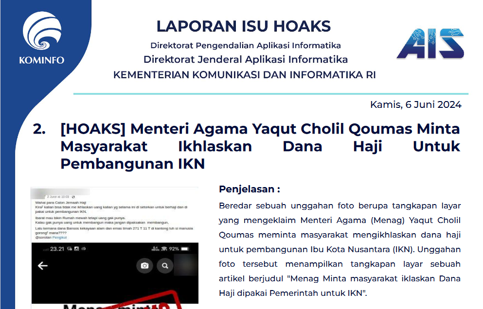 Isu Hoaks 6 Juni 2024