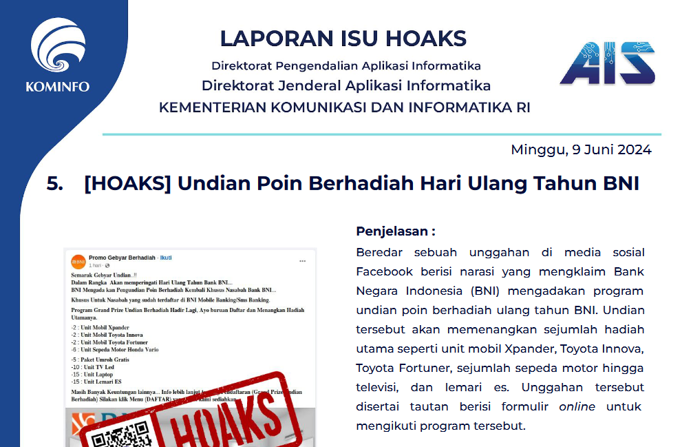 Isu Hoaks 9 Juni 2024