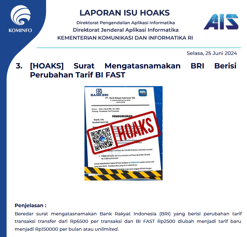 Isu Hoaks & Disinformasi 26 Juni 2024