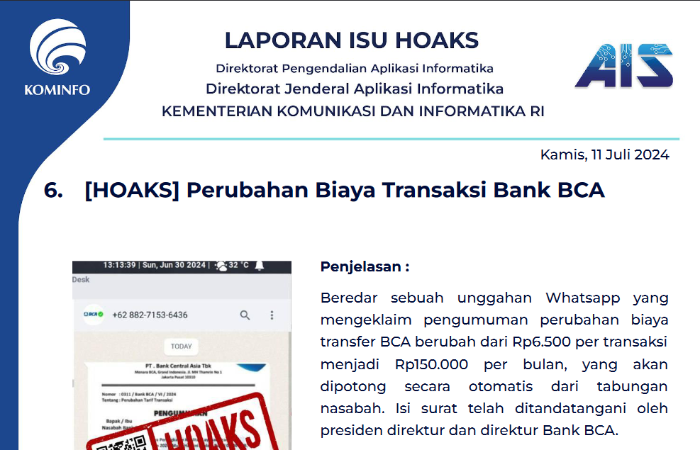 Isu Hoaks 11 Juli 2024