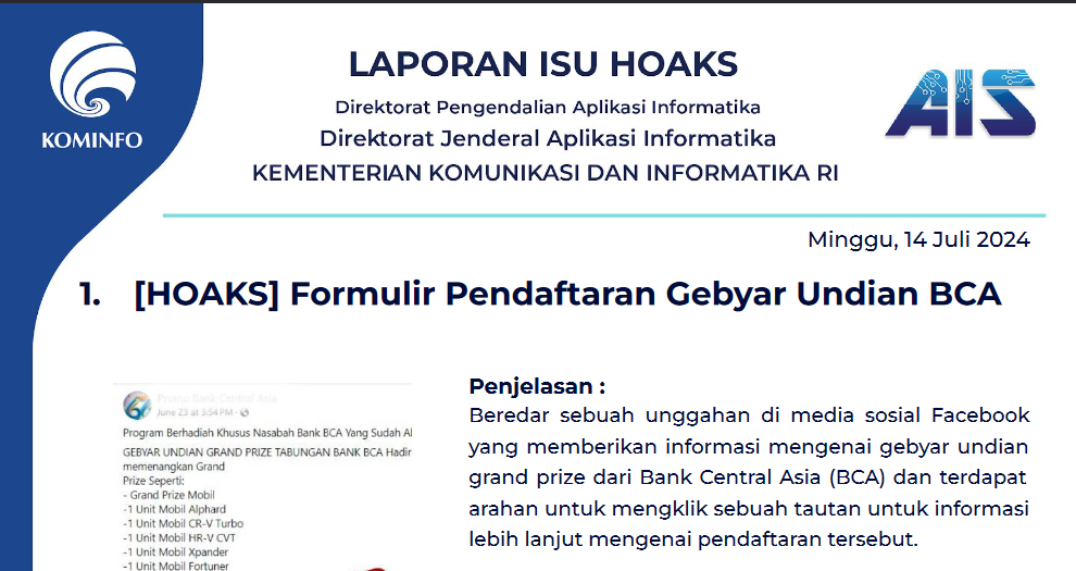 Isu Hoaks 14 Juli 2024