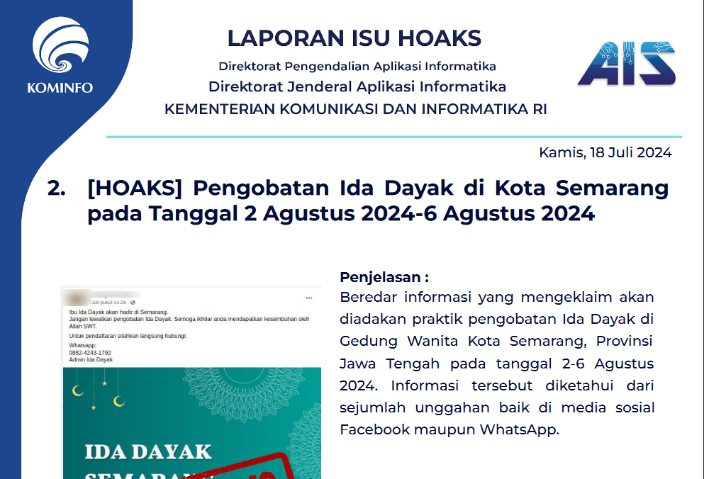 Isu Hoaks 18 Juli 2024