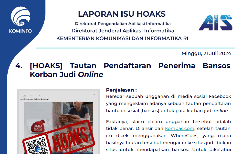 Isu Hoaks 21 Juli 2024