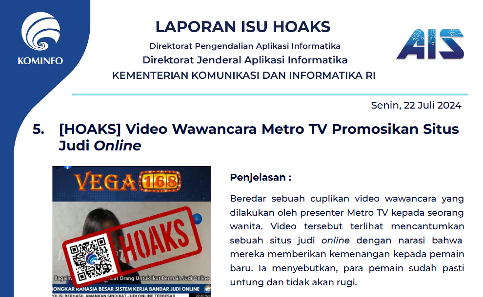 Isu Hoaks 22 Juli 2024