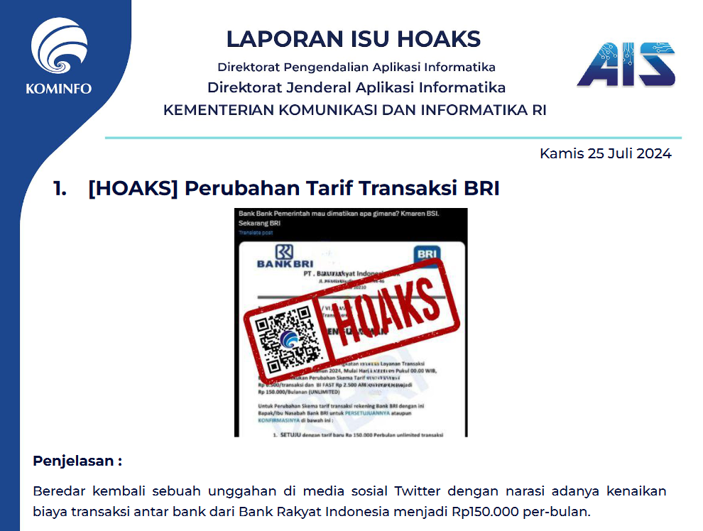 Isu Hoaks 25 Juli 2024