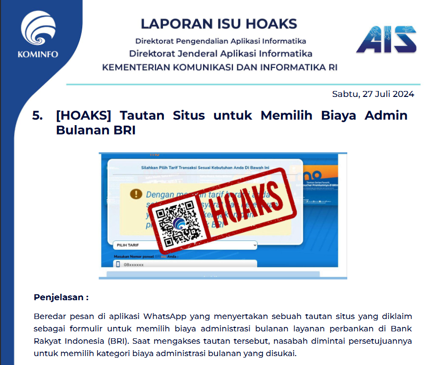 Isu Hoaks 27 Juli 2024
