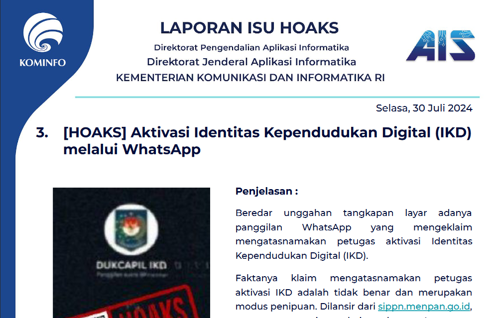 Isu Hoaks 30 Juli 2024