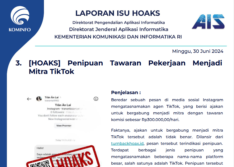 Isu Hoaks 30 Juni 2024