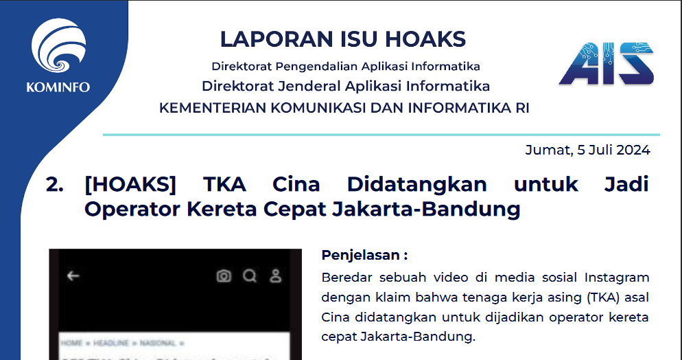 Isu Hoaks 5 Juli 2024